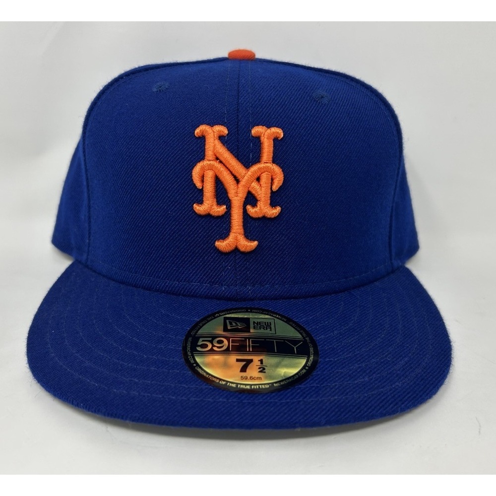 New York Mets 100% Wool 5950 Home Fitted Hat Size 7 1/2 Made in USA Grey UV